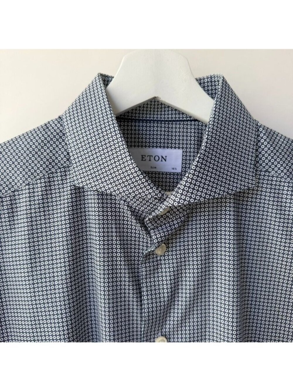 Eton Brighton Mens Size 42/16½ Slim Fit Blue Geometric Cotton Dress Shirt